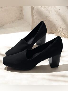 Aerosoles Midnight Black Stacked Block Heel Pumps Women’s Size 8M Evening Heels